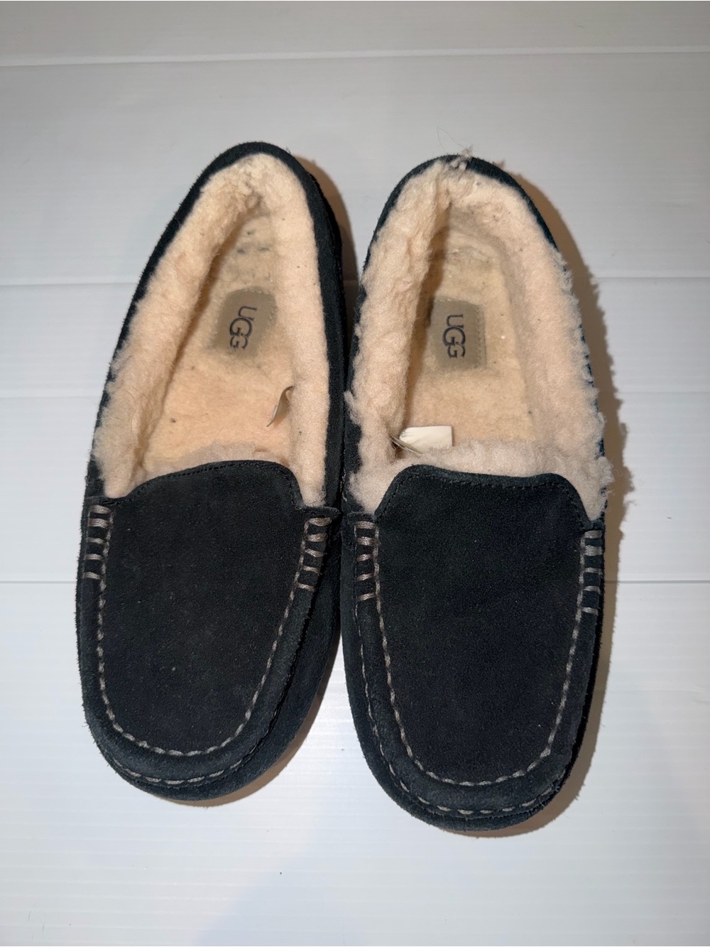 UGG Women's Black Suede Shearling-Lined Moccasin Flats
